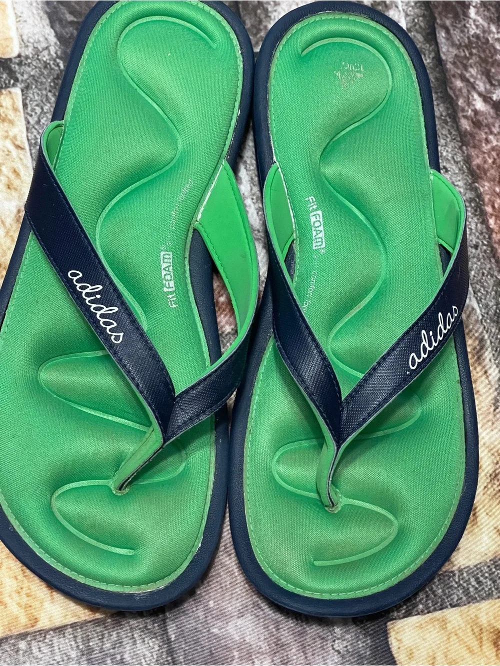 Adidas Fit Foam Women Flip Flops Sandals Green Navy Size 8 Beach Summer Vacation